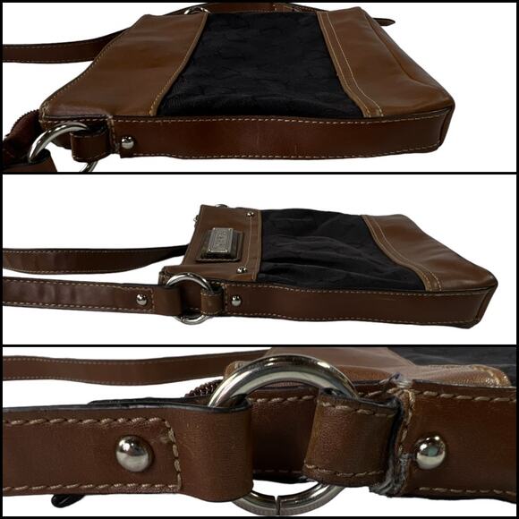 Chaps Small Crossbody Bag Adjustable Buckle Strap 3 Compartments Brown Black - Picture 8 of 11